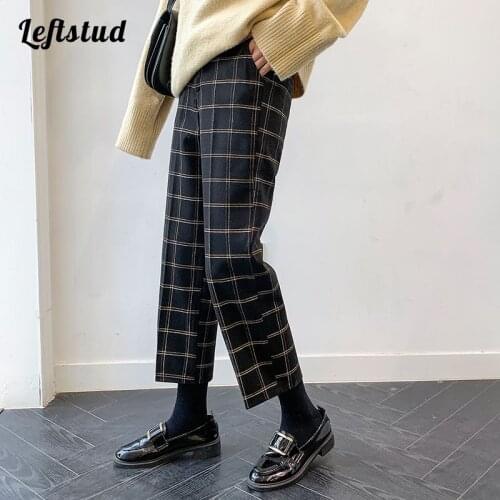 BF style trousers womens autumn and winter 2021 loose straight casual nine-point pants thickened high-waisted wide-leg pants
