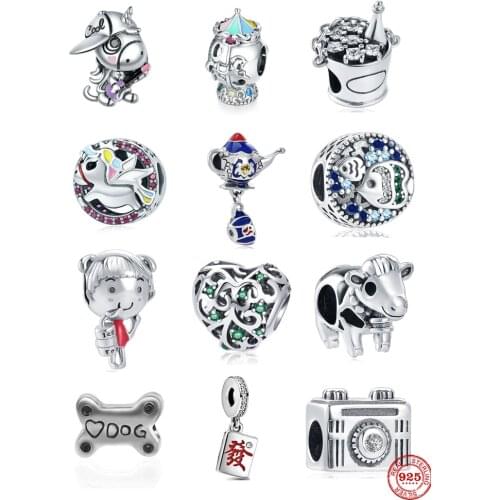 NEW european teapot dog bone camera ocean fish DIY fine beads Fit Original Pandora Charms silver 925 Bracelet Jewelry