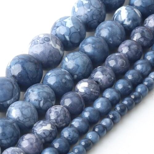 Blue Rain Flower Natural Stone Beads Round Loose Spacer Beads For Jewelry Making Bead Accessories 4/6/8/10/12 mm Wholesale