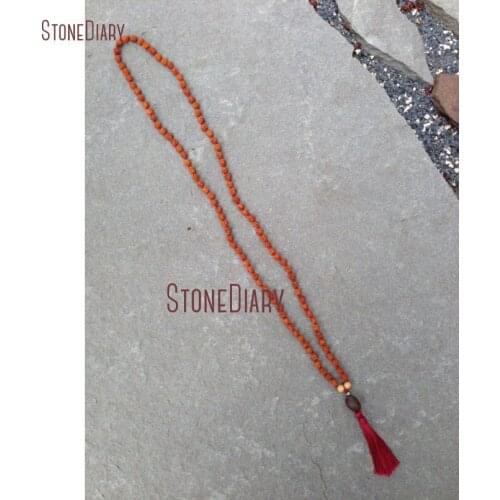 Full Mala Natural Stone Necklace Hand knotted Rudraksha Picture Jaspers & Lotus Seed 108 Beads Mala Necklace With Tassel NM11037