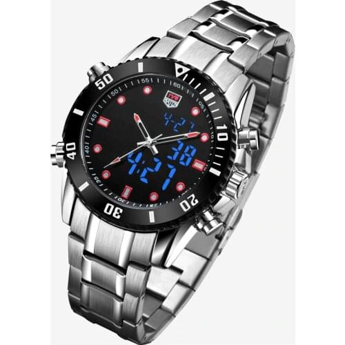 Men Watch Sport Dual movement quartz Stainless Steel Stop Watches LED Digital Watch Waterproof Men clock TVG KM527