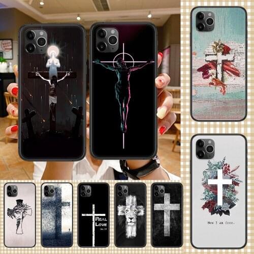 Jesus Christ Cross Phone Case Cover Hull For iphone 5 5s se 2 6 6s 7 8 12 mini plus X XS XR 11 PRO MAX black fashion cell cover