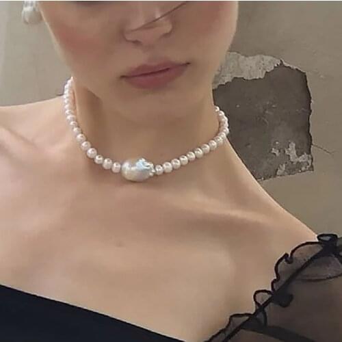 Women freshwater barque pearl choker high quality jewelry for Holiday