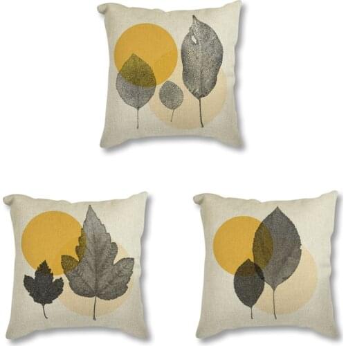 Modern Abstract Yellow Circle Transparent Leaf Printed Decorative Nordic Cushion for Sofa Throw Pillow Square Pillowcase 45x45cm