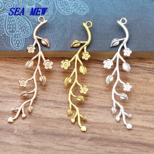 20 PCS 15*59mm Metal Alloy Flowers Branches Leaves Pendant Gold/Silver color Long Pendant Connectors Charm DIY Jewelry Findings