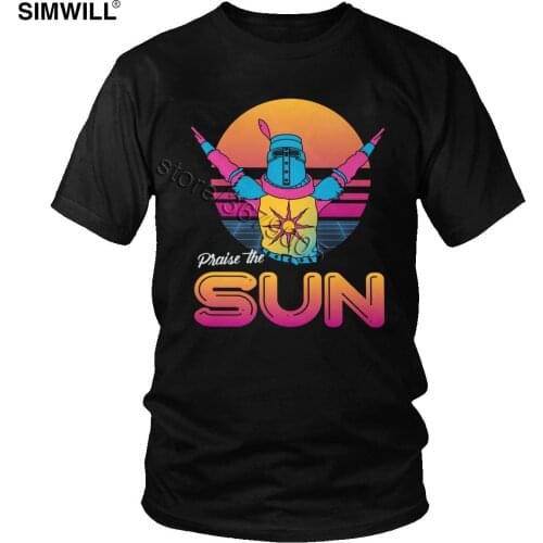 Synthwave T Shirt Men Praise The Sun T-shirt Short Sleeve Cotton Synth Pop Tees Neon Pink Retro 80s Aesthetic Dark Souls Tops
