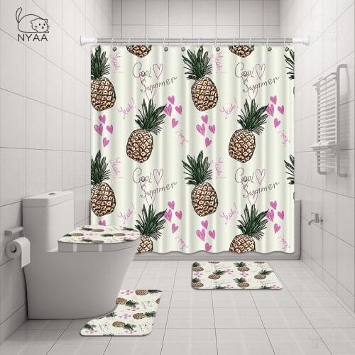 Cool Personality Pineapple 3d Shower Curtain Beach Fabric Bathroom Curtains Non-slip Bath Mat Lid Toilet Rug Set Home Decoration