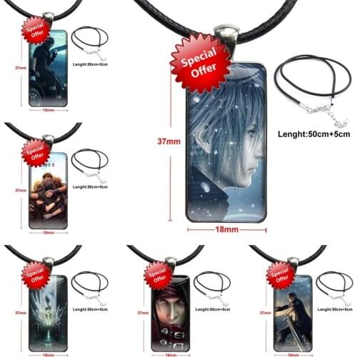 Final Fantasy Xv Ffxv Cool For Men Women Gift Jewelry With Steel Plated Glass Cabochon Choker Long Pendant Rectangle Necklace
