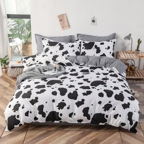 Home Textile Cow Spot Printed Bedding Set Plaid Stripes 3pcs Duvet Cover Set Pillowcase Europe/USA/Australia King Size Bed Linen