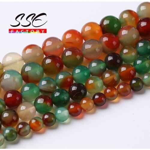Natural Colorful Peacock Agates Round Beads Smooth Stone Loose Spacer Beads For Jewelry Making DIY Bracelets 4 6 8 10 12mm 15"