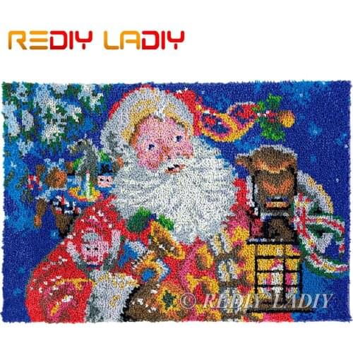 Latch Hook Kits Christmas Santa Chunky Yarn Embroidery Crocheting Tapestry Kits Needlework Arts & Crafts DIY Carpet Rug 85*58cm