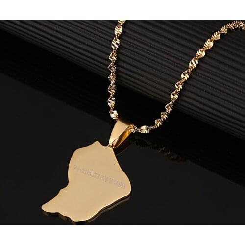 Stainless Steel French Guiana Map Pendant Necklaces Guyane Francaise Map Chain Jewelry