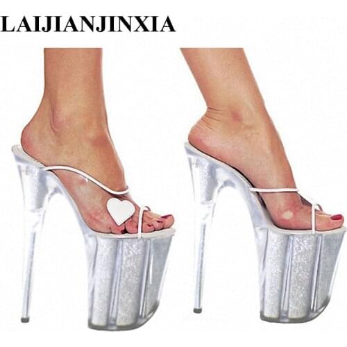 LAIJIANJINXIA 20 CM High Heels Slippers Club Night Sexy Pole Dancing Shoes Platform Women Shoes Thin Heels Dance Shoes E-084