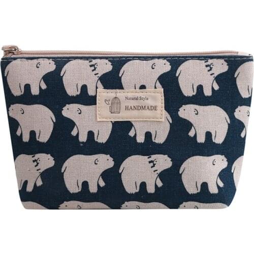 LKEEP Print Blue Small Makeup Bag Canvas Girls Gift Cosmetic Bags for Women Storage Travel Bags Zipper Cartoon Fashion Pillow