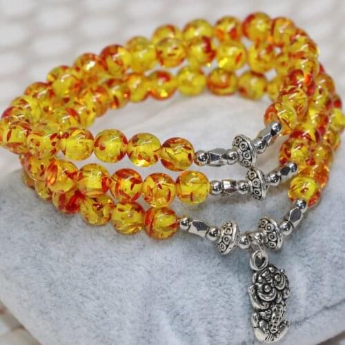 Free shipping fashion factory price multilayer bracelets yellow popcorn resin synthetic beeswax 6mm round beads jewelry B2248