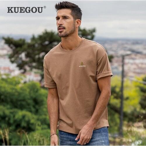 KUEGOU Loose Tee Mans T-shirt Short Sleeve Hip Hop Avocado Embroidery Tshirt Fashion Summer For men Plus Size Top SDT-73107