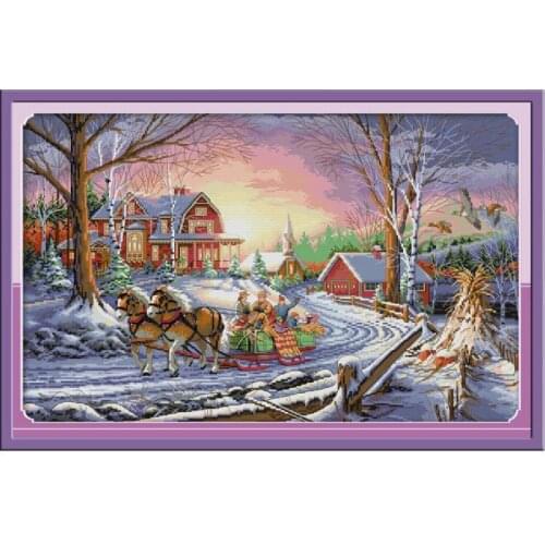 Winter travel cross stitch kit aida 14ct 11ct count print canvas cross stitches needlework embroidery DIY handmade