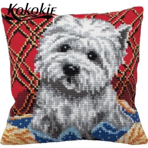 Handmade embroidery yarn Needlework fabric crafts dog printed pillowcase knitting needles kit for cross stitch kits pillowcase