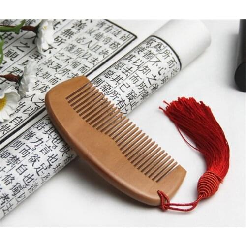 Natural Peach Wood Comb Close Teeth Anti-static Head Massage Hair Care Wooden Tools Accessories Anti-static Tassel Comb