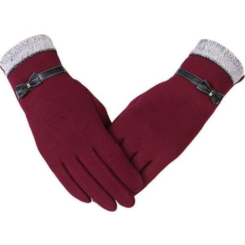 KUYOMENS New Fashion Women Gloves Autumn Winter Cute Bow Warm warmer Mitts Full Finger Mittens Women Cashmere Female Gloves