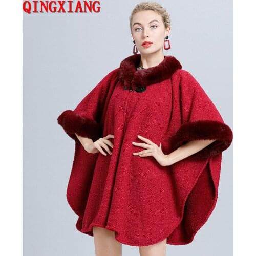 2020 Half Sleeves Women Textured Cloak Granular Velvet Capes Faux Fur O Neck Poncho Warm Big Pendulum Plus Size Faux Woolen Coat