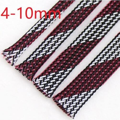 Black White Pink PET Braided Wire Sleeve 4 6 8 10mm Tight High Density Insulate Cable Protection Expandable Line Sheath Colorful