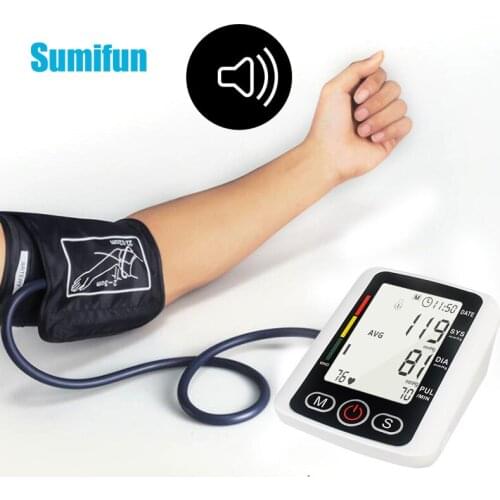 Portable Blood Pressure Monitor Automatic Upper Arm LCD Monitors Sphygmomanometers English Voice BP Heart Rate Pulse Meter
