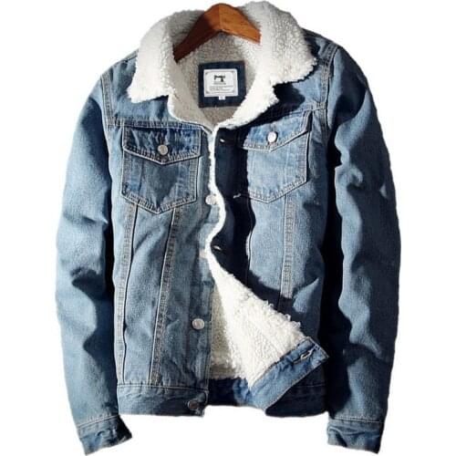 Dropshipping Men Winter Jean Jackets Outerwear Warm Denim Coats 2021 New Men Large Size Thicken Winter Denim Jackets Men