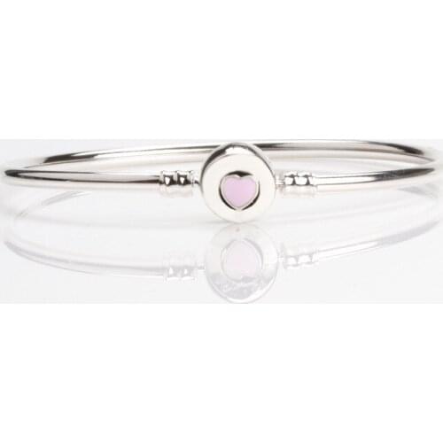 DoDoFly 925 Sterling Silver Grateful Heart Bracelet Pink Heart Bangle Gift For Girlfriend