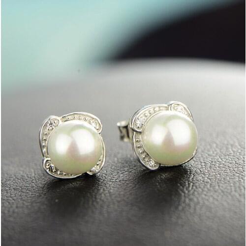 Earrings, flowers, pearl beads studs, micro zircons, Japan and South Korea fashion girls wholesale fashion earrings