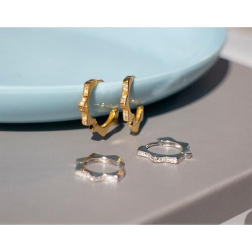 925 sterling silver earring Simple design Fashion Geometric Lace shaped zircon Ear ring ear bone ear buckle girl silver ear jewl