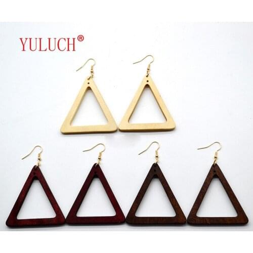 YULUCH Personality Wood Design Triangle Pendant Earrings for Women 3 Colors Art Simple Jewelry for Girls Mothers Day Gift