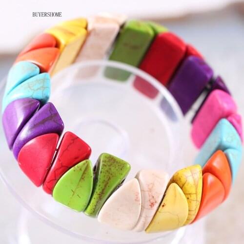 Free Shipping Handmade For Women Jewelry Natural Stone Beads Multi Color Howlite Stretch Bracelet 8" 1Pcs H611