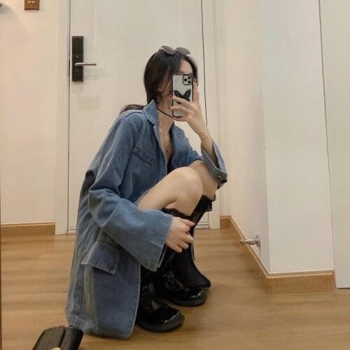 2021 Denim Jacket Woman Blazer Vintage Loose Long Sleeve Suit Blue Coats Lady Spring Autumn New Korean Casual Jeans Outwear W241