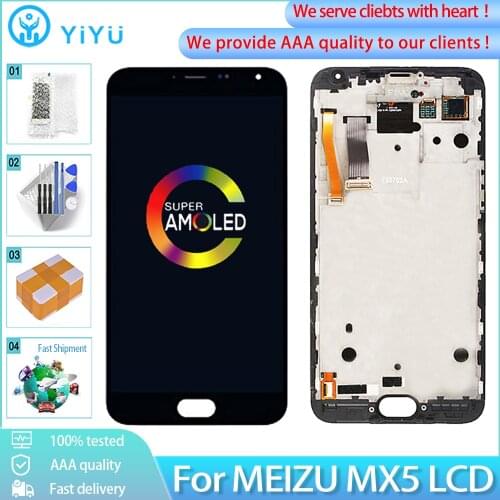 5.5" AMOLED For MEIZU MX5 N575U M575H M575M LCD Touch Screen Digitizer Assembly With Frame Replacement Display For Meizu MX5