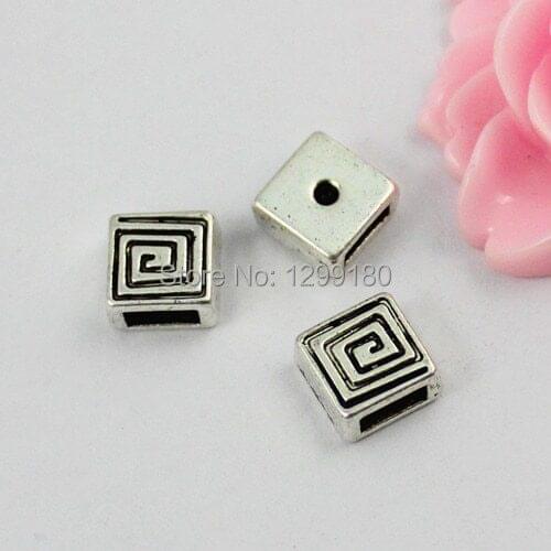 100pcs/lot Silver Tone Slider Beads,for Bracelet Necklace Beads DIY Accessories 9x9x5mm Hole:6x2.5mm (K00567)