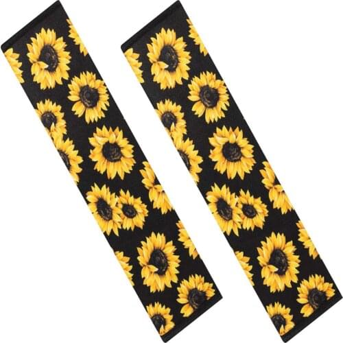 2 Pcs Sunflower Seat Belt Covers - Soft Comfort Sunflower Car Seatbelt Shoulder Strap Pads Safety Belt Covers Protective Sleeves