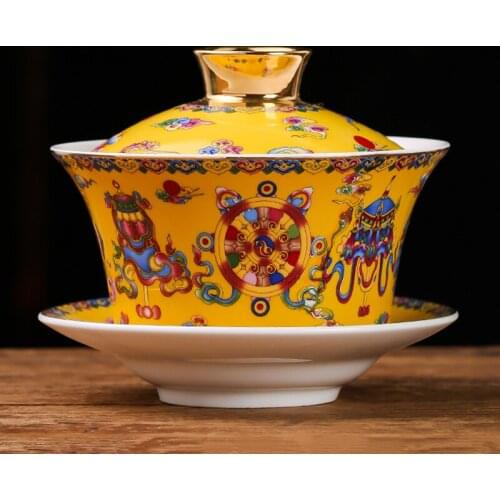 280ml Jingdezhen Tea Bowl Ceramic Bone China Tea Tureen Enamel Gaiwan Kung Fu Teaware Master Puer Cup Decoration Crafts Gifts