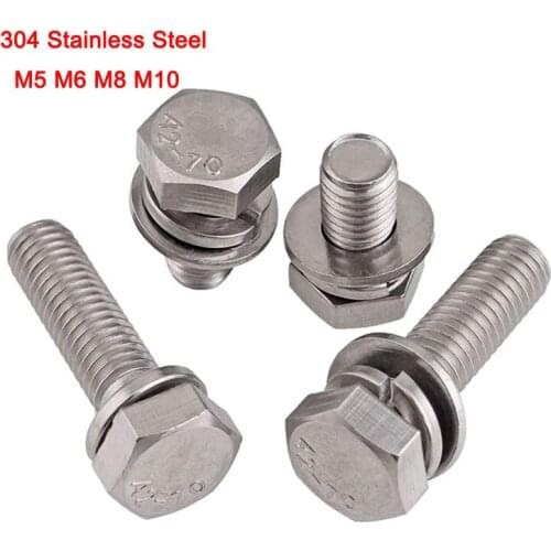 3/5/10Pcs Grade 4.8 304 Stainless Steel Metric External Hex Trimming Screws Three Combination Screws Bolts M5 M6 M8 M10