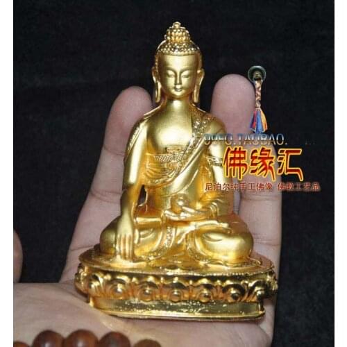 9.5 CM personal Buddha figure # HOME efficacious Protection Tibet Tibetan Buddhism gilding brass bless safe Buddha statue
