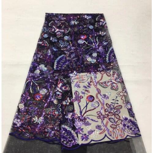 African Lace Fabric 2021 High Quality Sequined Lace French Nigerian Embroidered Lace Fabric For Wedding Dress Sewing XX4580