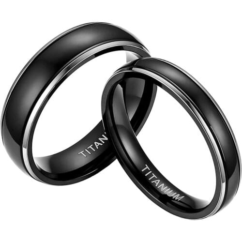 BONISKISS Classic 4mm Black Titanium Couple Rings Wedding Anniversary Gift Birthday Gift Engagement Wedding Bands Lovers Jewelry