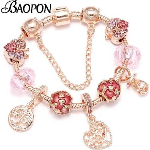 BAOPON European Style Life Of Tree Charm Bracelets for Women Couple Snake Chain Brand Bracelets & Bangles Original Pulsera Mujer