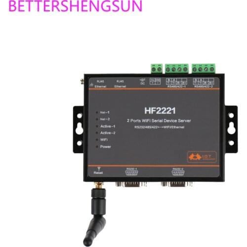 Dual serial port WIFI server module DTU to Ethernet 2 serial ports support RS232/485/422HF-2221