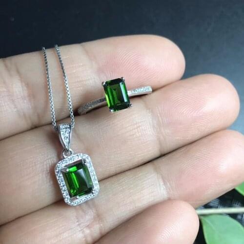 Natural diopside set, crystal clean, 925 silver, square gemstone, natural gem store