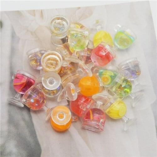 Julie Wang 10PCS Resin Goblet Juice Charms Random Colors Artificial Drink Pendant Keychain Jewelry Making Accessory Decor