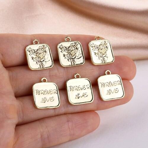2pcs New 2019 Korean Copper plating earrings rose letter head round double-sided pattern pendant DIY earrings necklace material
