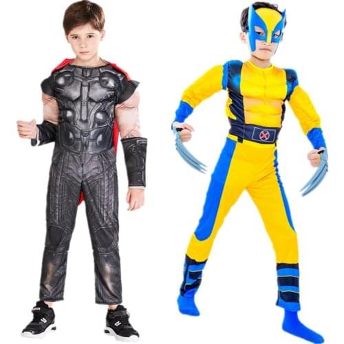 Boy Wolverine Costume Cosplay Child X-Men Jumpsuit Kids Halloween Superhero Fantasy Mask/Weapon Set