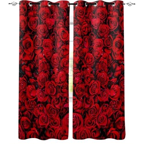 Red Rose Flower Rose Wall Window Curtains Home Decor Curtains for Living Room Bedroom Kitchen Items Christmas Curtains