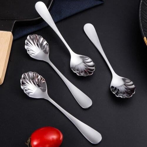 1PC Creative Mirror Polish Shell Spoon Stainless Steel Cake Jelly Dessert Ice Cream Scoop Tea Soup Stirring Spoon Tableware New